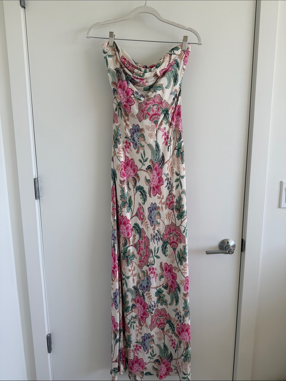 Dress Forum Floral Cowl Neck Maxi Dress in Ivory and Pink